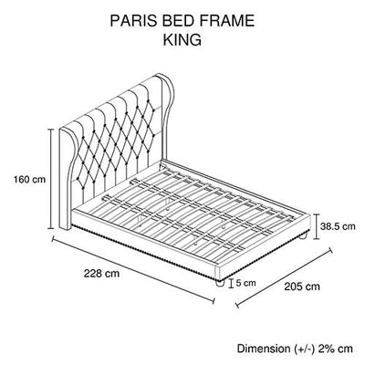 Bed Frame King Size in Grey Fabric Upholstered French Provincial High Bedhead Payday Deals