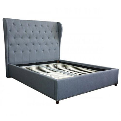 Bed Frame Queen Size in Grey Fabric Upholstered French Provincial High Bedhead Payday Deals