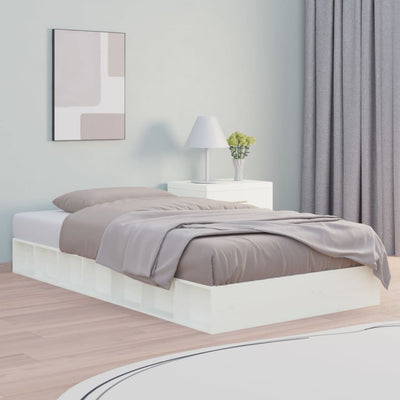 Bed Frame White 92x187 cm Single Bed Size Solid Wood