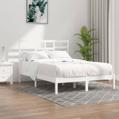 Bed Frame White Solid Wood 137x187 Double Size Payday Deals