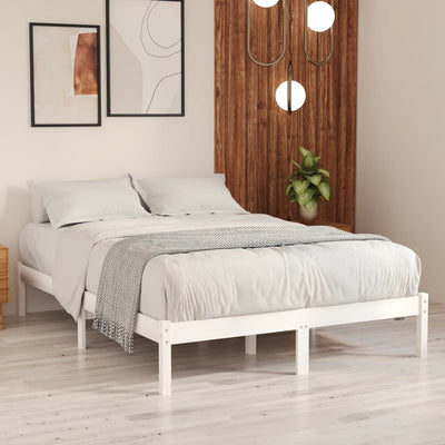 Bed Frame White Solid Wood 137x187 Double Size