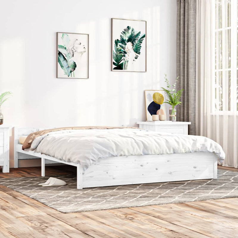 Bed Frame White Solid Wood 153x203 cm Queen Size Payday Deals