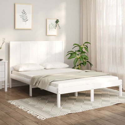 Bed Frame White Solid Wood Pine 135x190 cm 4FT6 Double