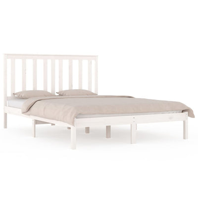 Bed Frame White Solid Wood Pine 150x200 cm 5FT King Size Payday Deals
