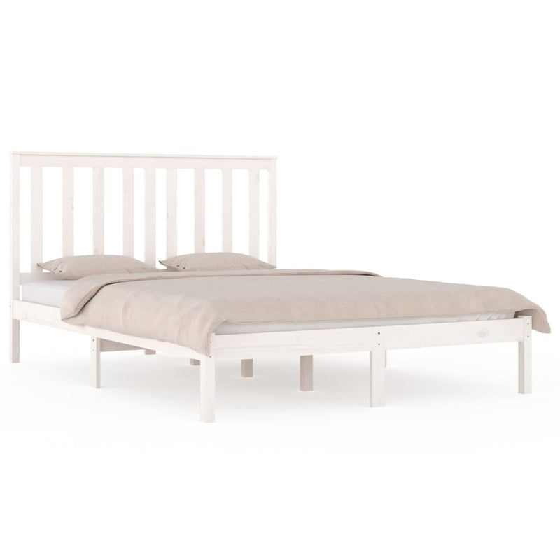 Bed Frame White Solid Wood Pine 150x200 cm 5FT King Size Payday Deals