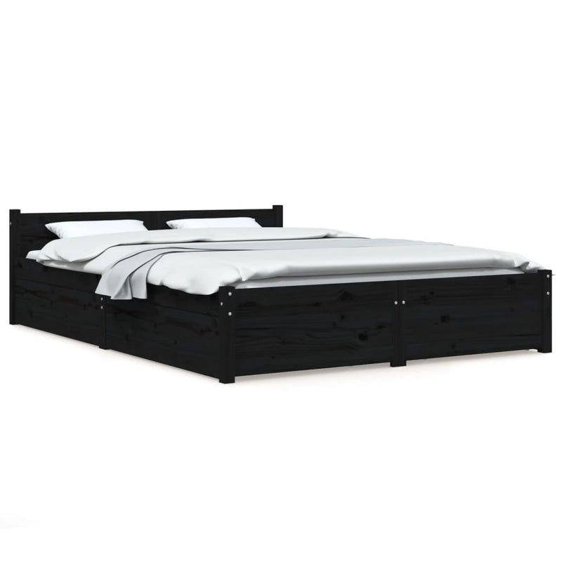 Bed Frame with Drawers Black 153x203 cm Queen Size Payday Deals