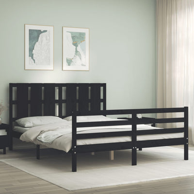 Bed Frame with Headboard Black 153x203 cm Queen Solid Wood