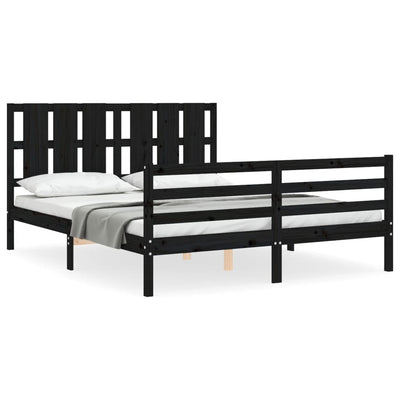 Bed Frame with Headboard Black 153x203 cm Queen Solid Wood Payday Deals