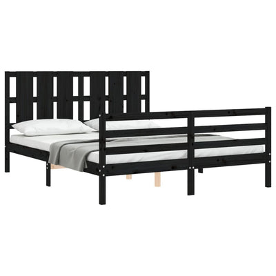 Bed Frame with Headboard Black 153x203 cm Queen Solid Wood Payday Deals