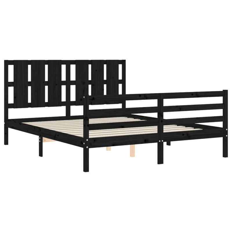 Bed Frame with Headboard Black 153x203 cm Queen Solid Wood Payday Deals