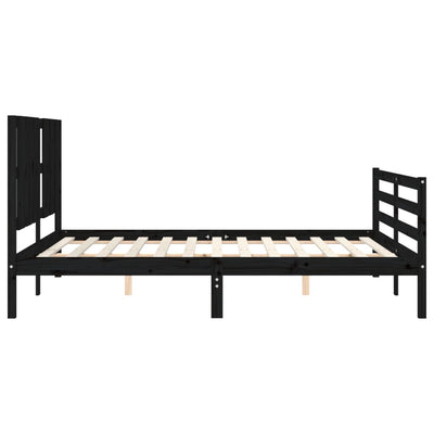 Bed Frame with Headboard Black 153x203 cm Queen Solid Wood Payday Deals