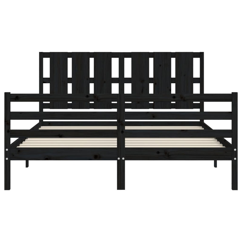 Bed Frame with Headboard Black 153x203 cm Queen Solid Wood Payday Deals