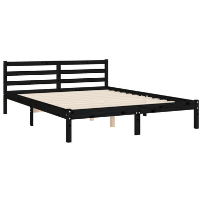 Bed Frame with Headboard Black 153x203 cm Queen Solid Wood Payday Deals