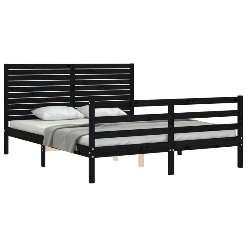 Bed Frame with Headboard Black 153x203 cm Queen Solid Wood Payday Deals