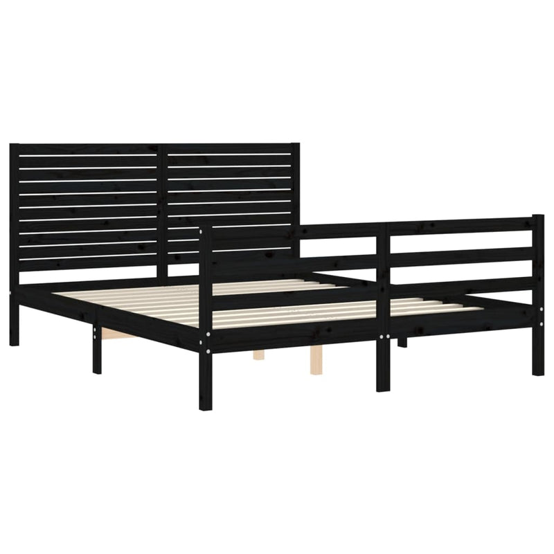 Bed Frame with Headboard Black 153x203 cm Queen Solid Wood Payday Deals