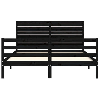 Bed Frame with Headboard Black 153x203 cm Queen Solid Wood Payday Deals