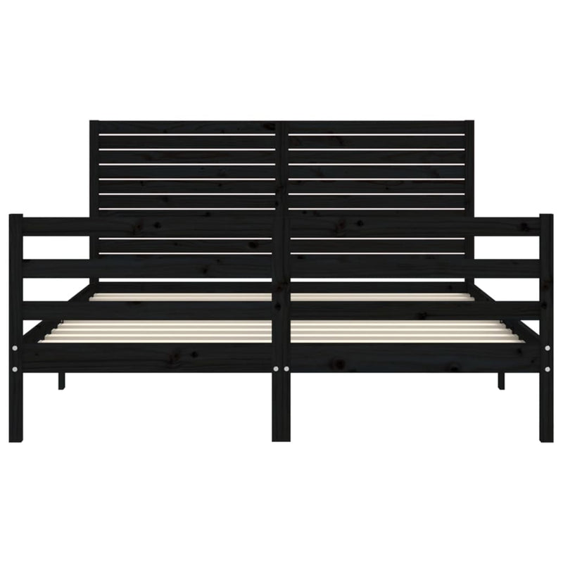 Bed Frame with Headboard Black 153x203 cm Queen Solid Wood Payday Deals