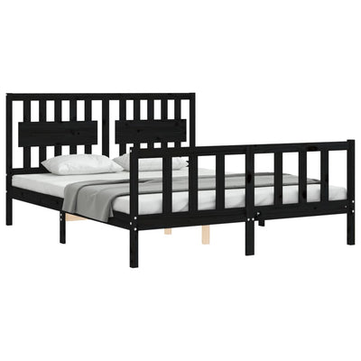 Bed Frame with Headboard Black 153x203 cm Queen Solid Wood Payday Deals