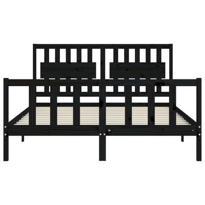 Bed Frame with Headboard Black 153x203 cm Queen Solid Wood Payday Deals