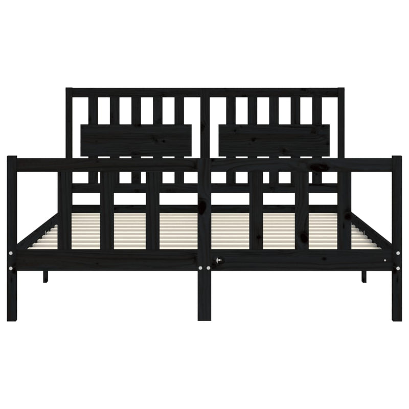 Bed Frame with Headboard Black 153x203 cm Queen Solid Wood Payday Deals