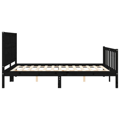 Bed Frame with Headboard Black 153x203 cm Queen Solid Wood Payday Deals