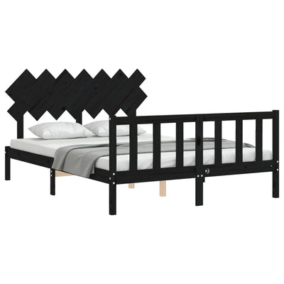 Bed Frame with Headboard Black 153x203 cm Queen Solid Wood Payday Deals