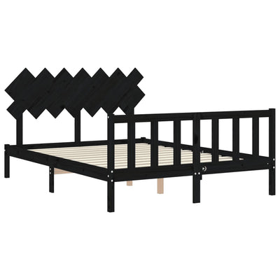 Bed Frame with Headboard Black 153x203 cm Queen Solid Wood Payday Deals