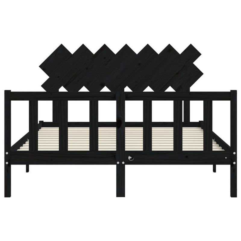 Bed Frame with Headboard Black 153x203 cm Queen Solid Wood Payday Deals