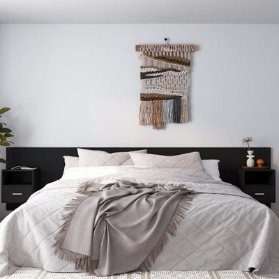 Bed Headboard with Cabinets Black Engineered Wood
