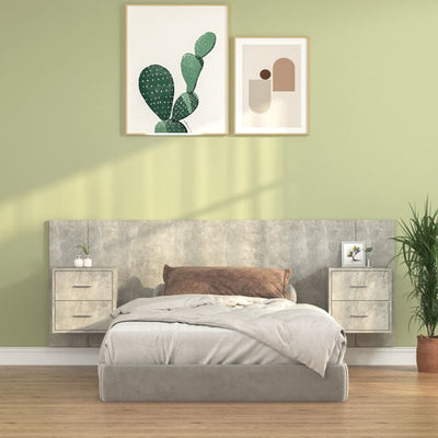 Bed Headboard with Cabinets Concrete Grey Engineered Wood Payday Deals