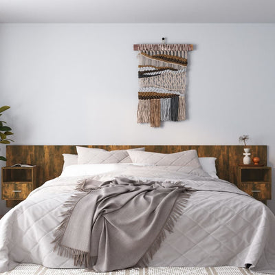 Bed Headboard with Cabinets Smoked Oak Engineered Wood Payday Deals