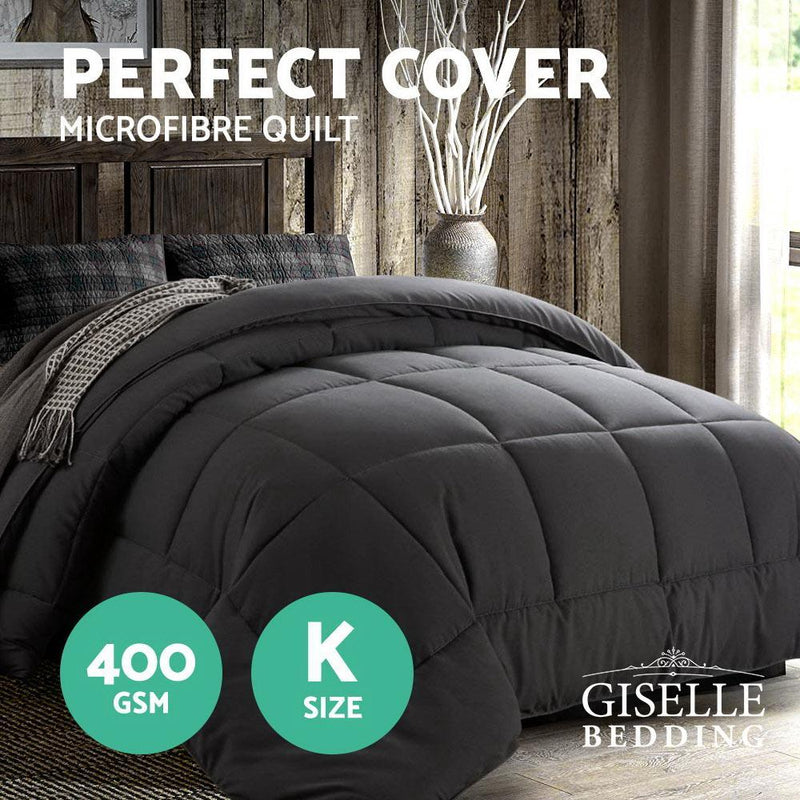 Bedding 400GSM Microfiber Microfibre Quilt Duvet Cover Doona Down Altern Comforter King Charcoal