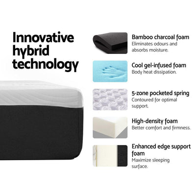 Giselle Bedding Double Size Hybrid Mattress Cool Gel Bamboo Charcoal Memory Foam Pocket Spring Payday Deals