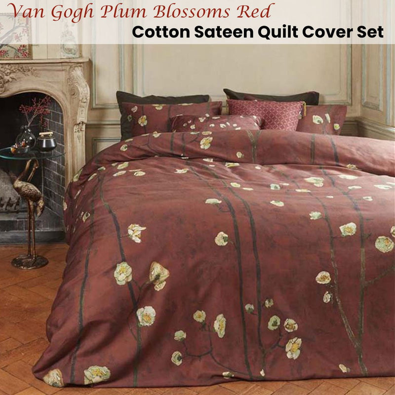 Bedding House Van Gogh Plum Blossoms Red Cotton Sateen Quilt Cover Set King Payday Deals