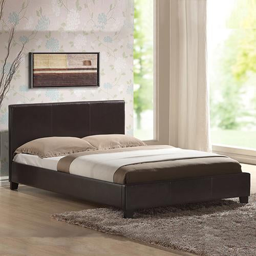 Double Size Leatheratte Bed Frame in Brown Colour with Metal Joint Slat Base