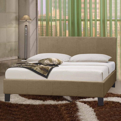 Queen Size Bed Frame Upholstery Linen Fabric Beige Colour with Metal Joint Slat Base
