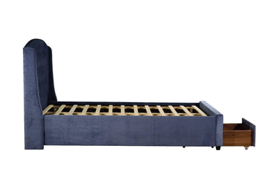 Queen Size Storage Bed Frame Upholtery Navy Blue Fabric with 2 Drawers Payday Deals