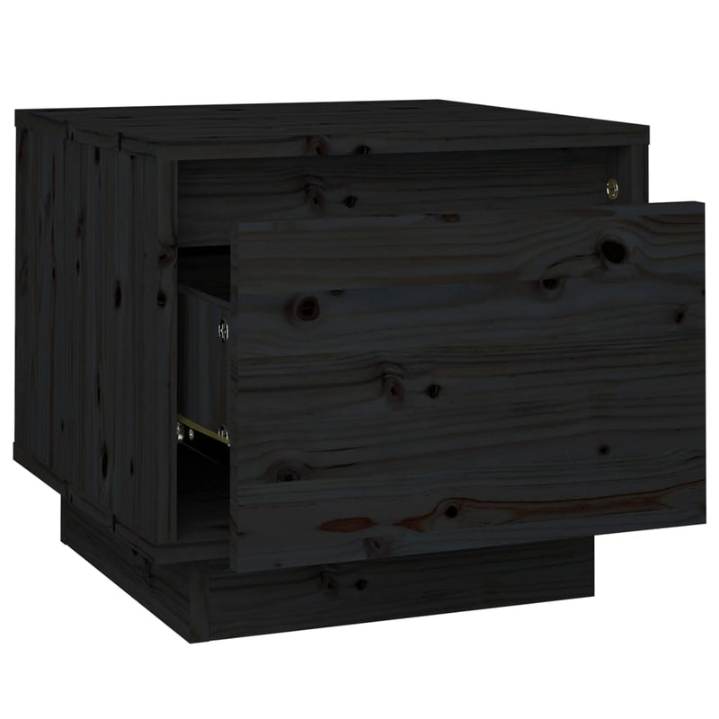 Bedside Cabinet Black 35x34x32 cm Solid Wood Pine Payday Deals