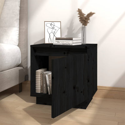 Bedside Cabinet Black 40x30x40 cm Solid Wood Pine Payday Deals