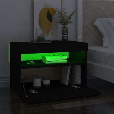 Bedside Cabinet & LED Lights 2 pcs Black 60x35x40 cm Engineered Wood Payday Deals