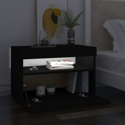 Bedside Cabinet & LED Lights 2 pcs Black 60x35x40 cm Engineered Wood Payday Deals