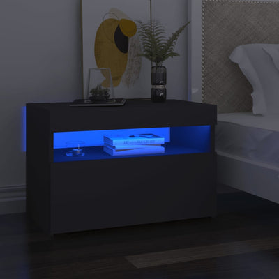 Bedside Cabinet & LED Lights 2 pcs Grey 60x35x40 cm Engineered Wood