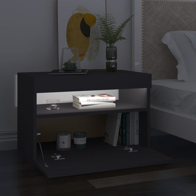 Bedside Cabinet & LED Lights 2 pcs Grey 60x35x40 cm Engineered Wood Payday Deals