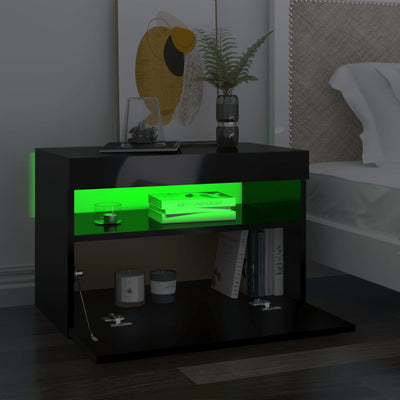 Bedside Cabinet & LED Lights 2 pcs High Gloss Black 60x35x40 cm Payday Deals