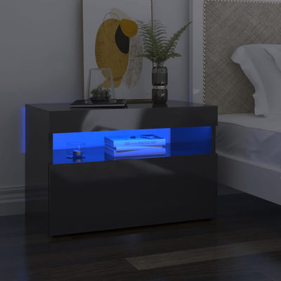Bedside Cabinet & LED Lights 2 pcs HIgh Gloss Grey 60x35x40 cm Payday Deals