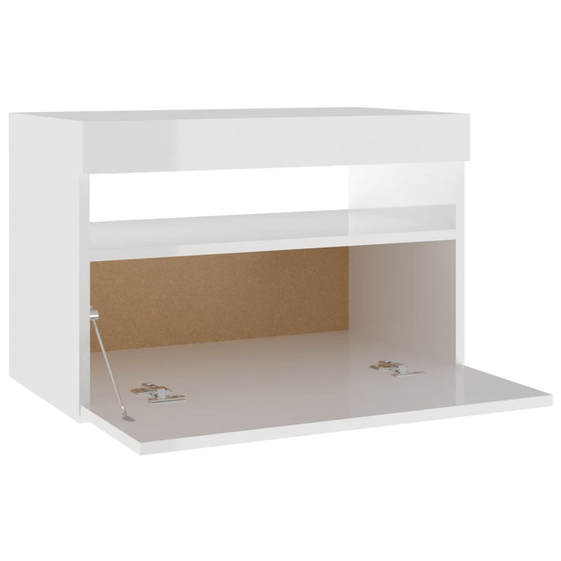 Bedside Cabinet & LED Lights 2 pcs High Gloss White 60x35x40 cm Payday Deals
