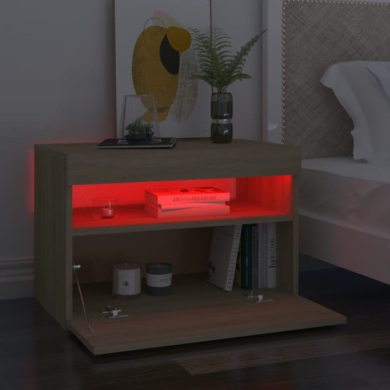 Bedside Cabinet & LED Lights 2 pcs Sonoma Oak 60x35x40 cm Payday Deals