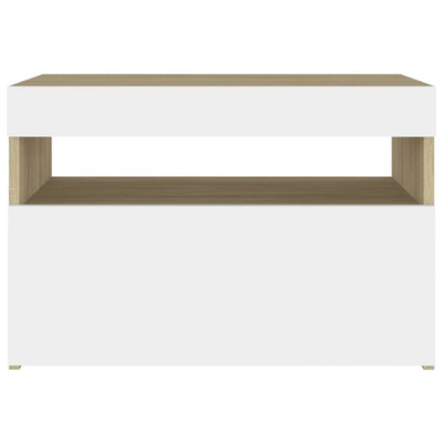 Bedside Cabinet & LED Lights 2 pcs White and Sonoma Oak 60x35x40 cm Payday Deals