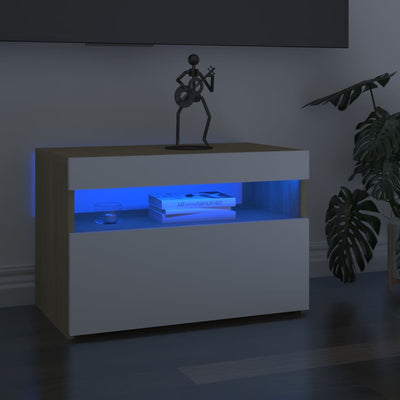 Bedside Cabinet & LED Lights White and Sonoma Oak 60x35x40 cm