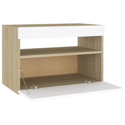 Bedside Cabinet & LED Lights White and Sonoma Oak 60x35x40 cm Payday Deals